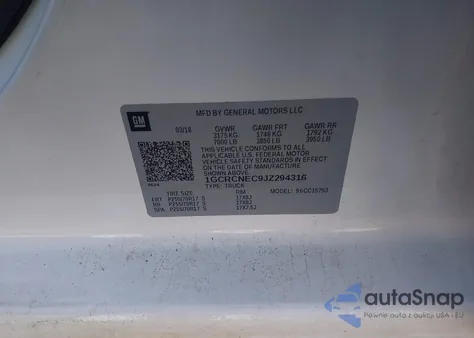 2018 Chevrolet Silverado 1500 Wt from USA, damaged, VIN 1GCRCNEC9JZ294316